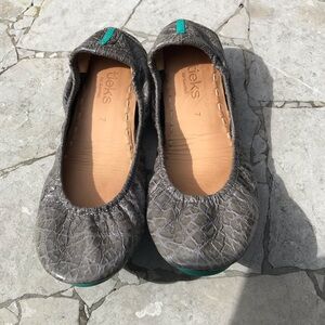 Tieks Gray Flats with Teal Accents